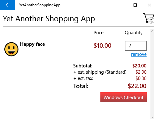 Shopping cart screenshot