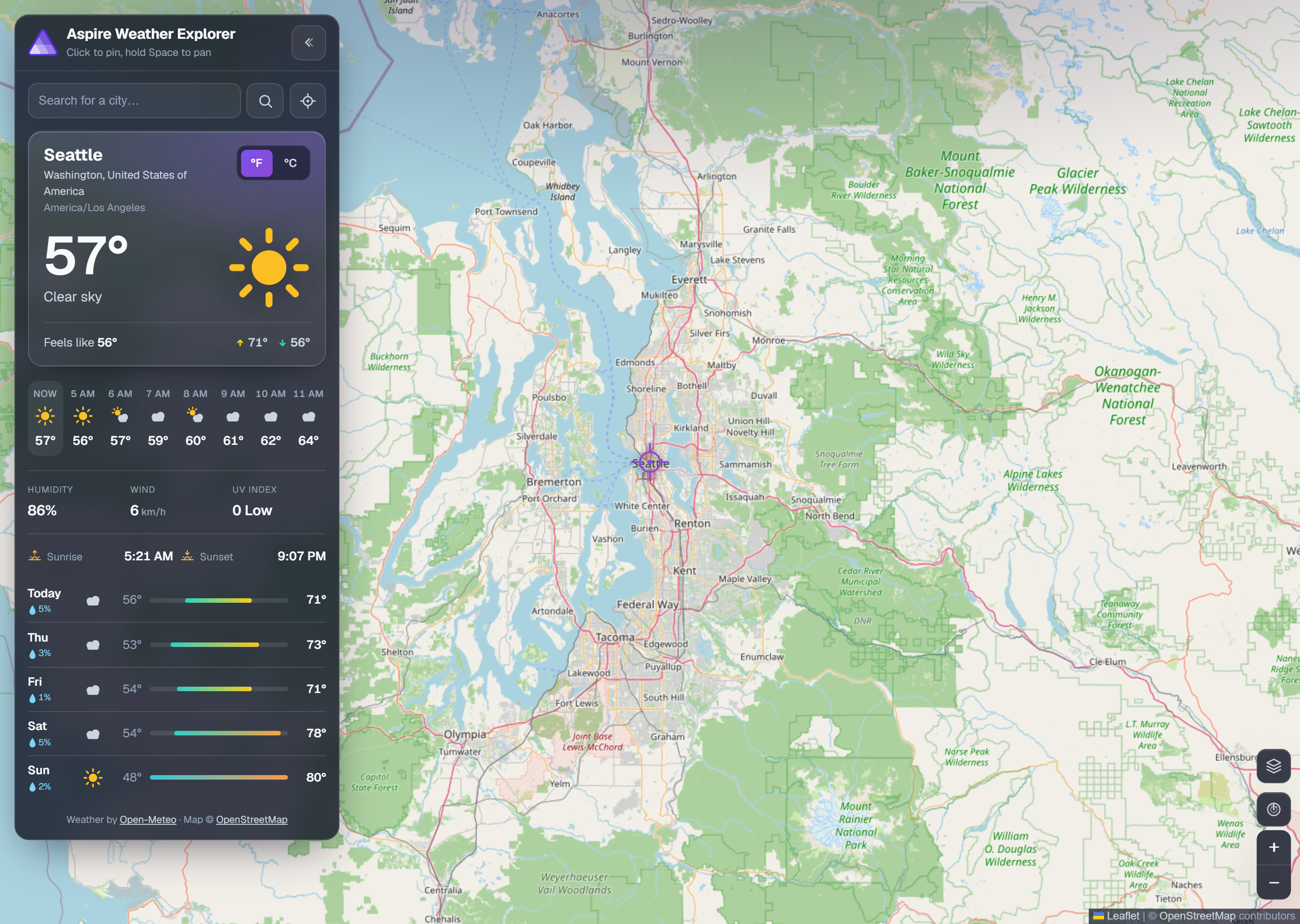Weather explorer, dark theme