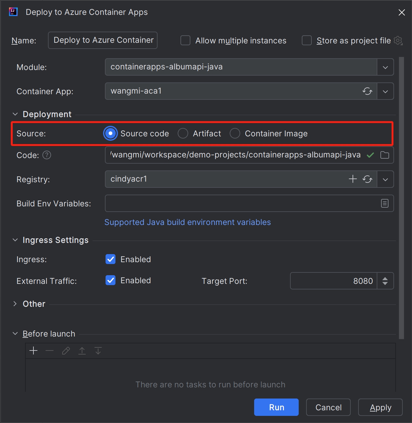 deploy source code to Azure