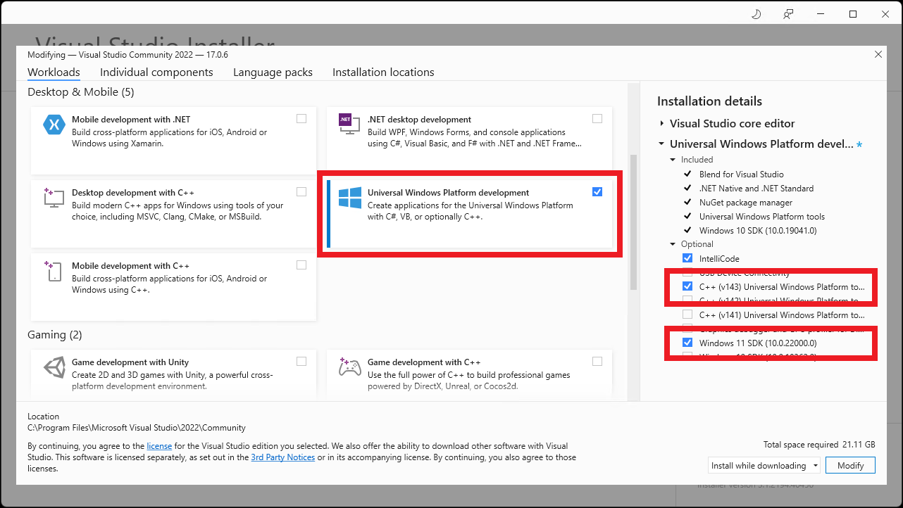 Visual Studio Installation Screenshot
