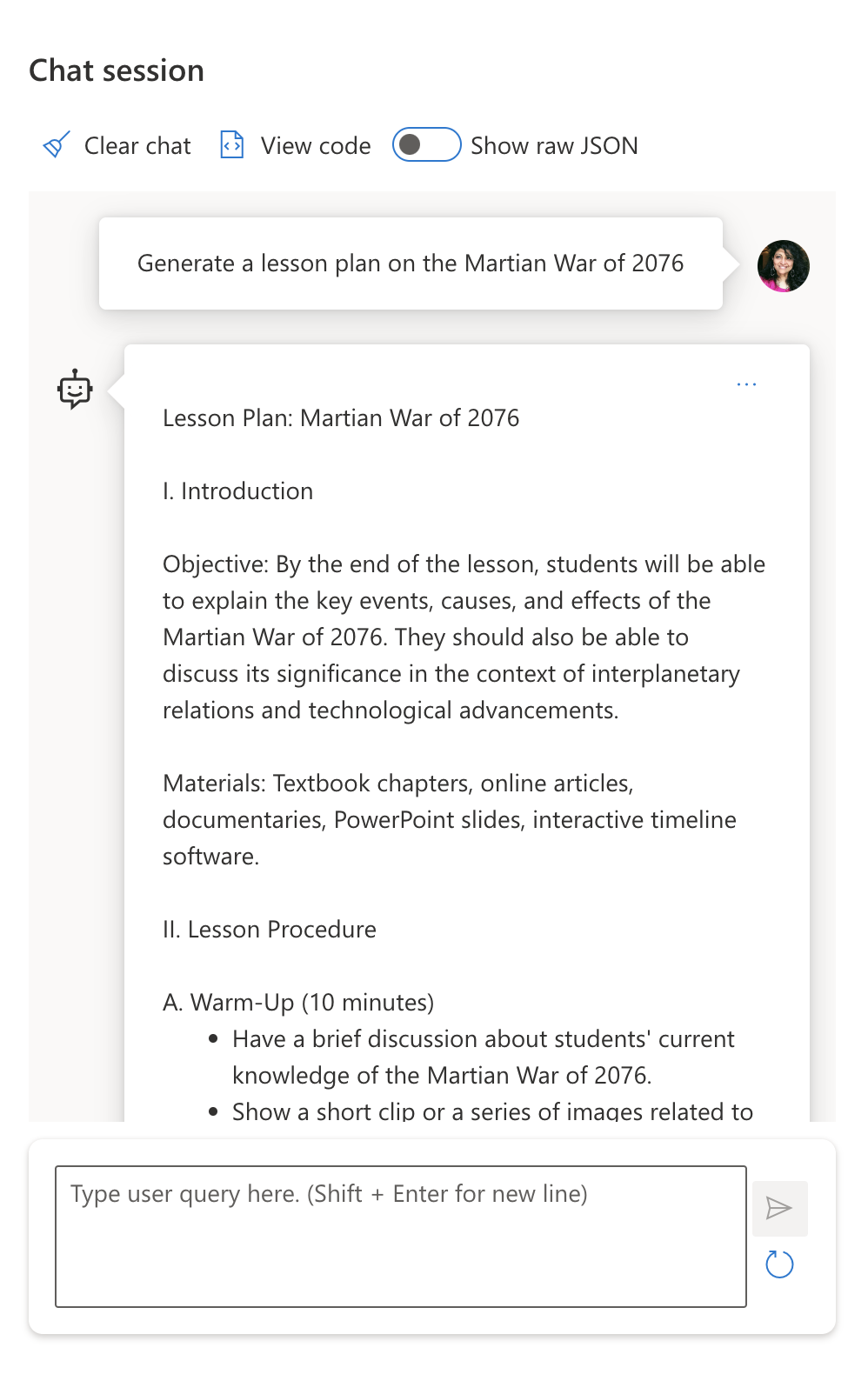 Câu trả lời 2 từ Azure OpenAI Playground
