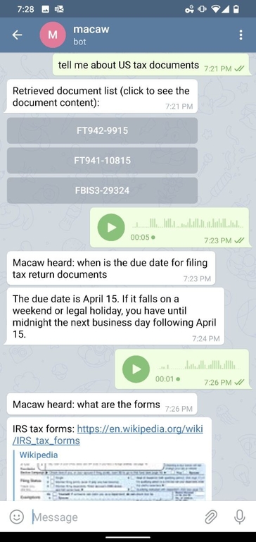 Telegram interface for Macaw