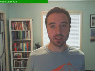 Preview gif showing webcam view of a person speaking and audio level changing