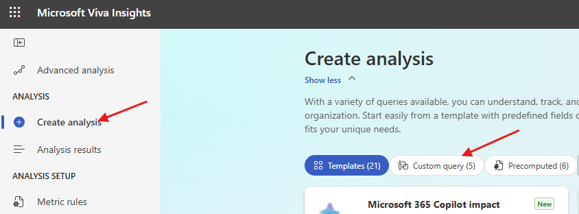 Landing page showing Create Analysis