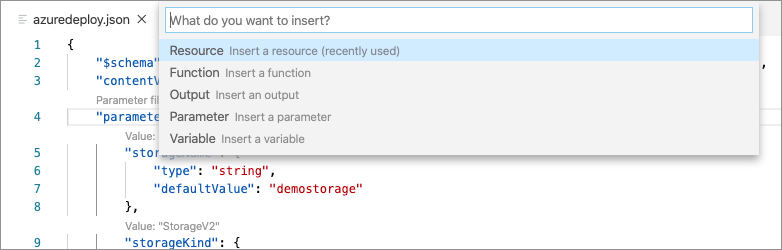 Inserting an item into an Azure Resource Manager template
