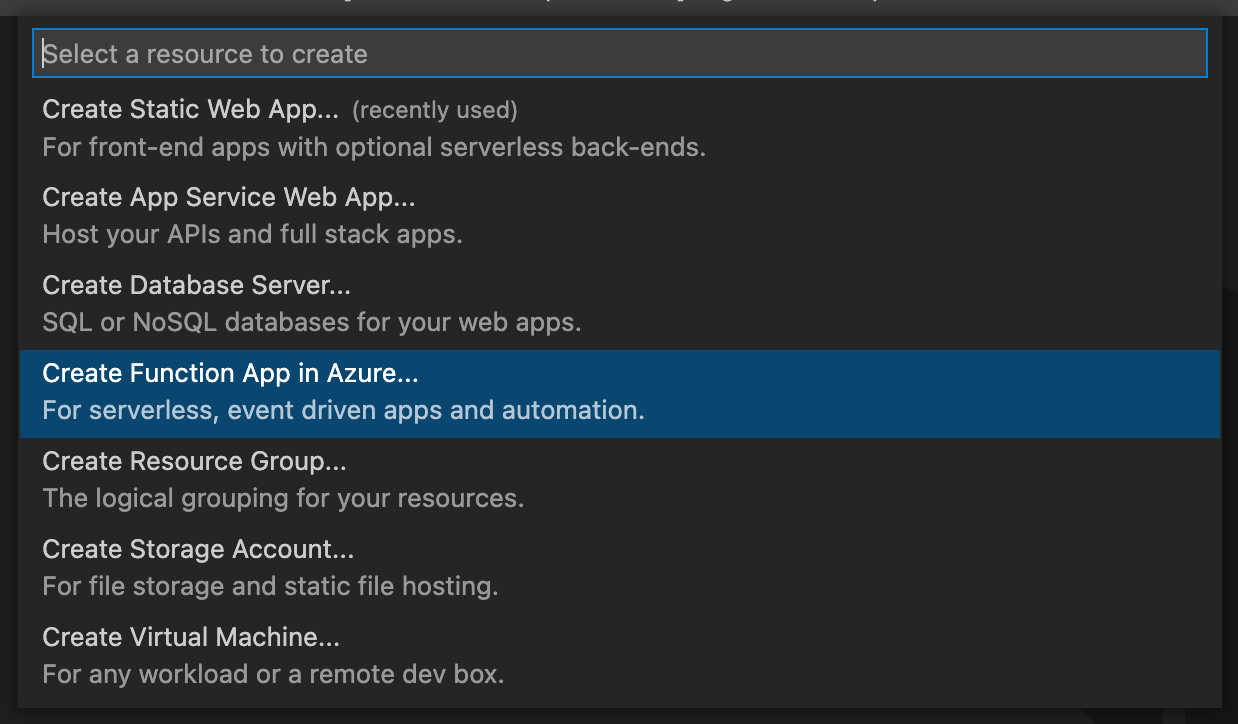 Create Function App in Azure