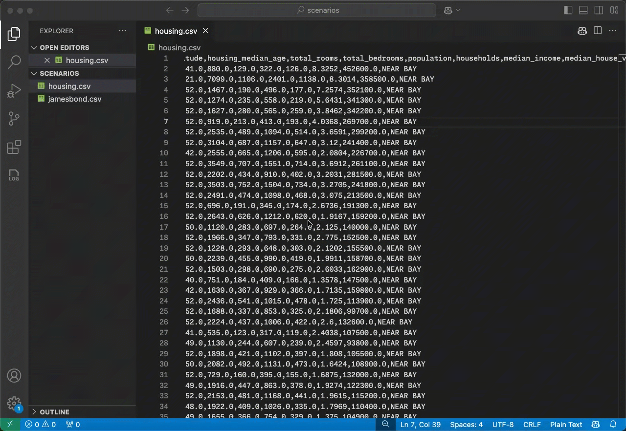 Editor and explorer integration to analyze csv files