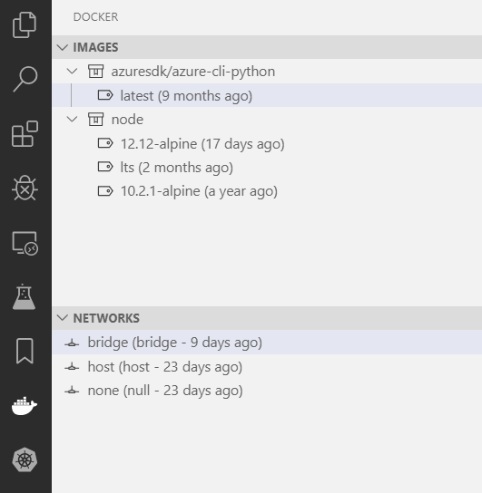 Docker view context menu