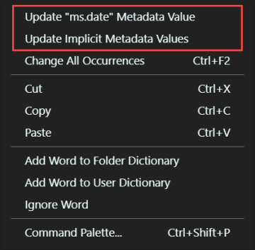 Update metadata context menu