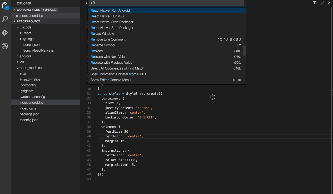 React Native features