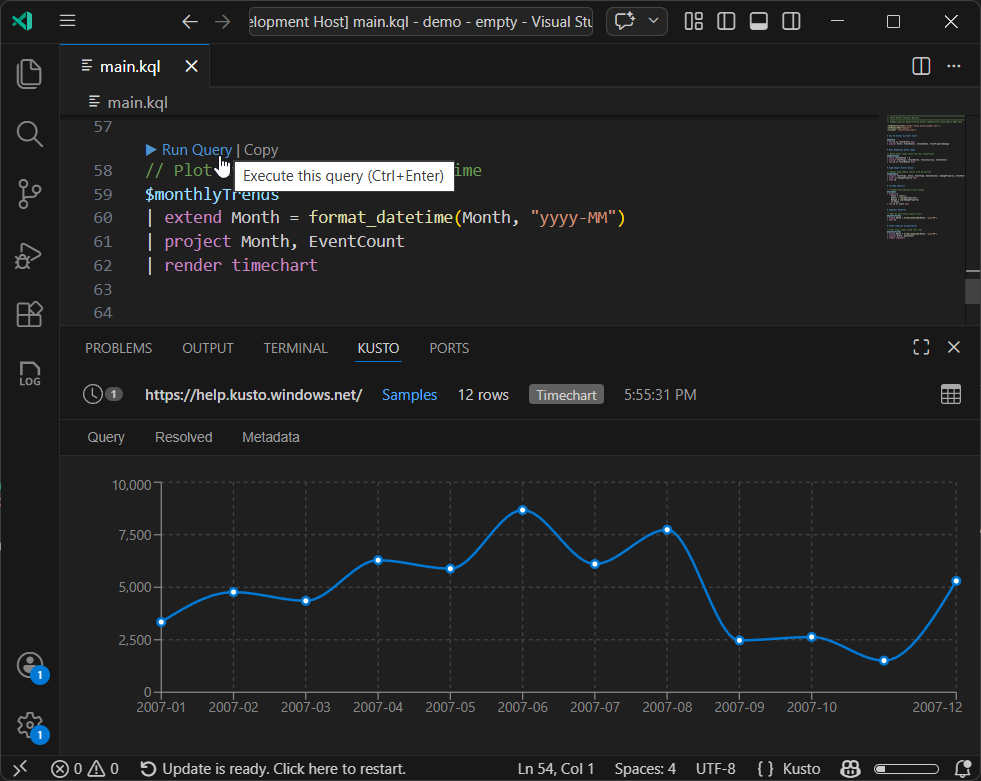 Query results with graph visualization