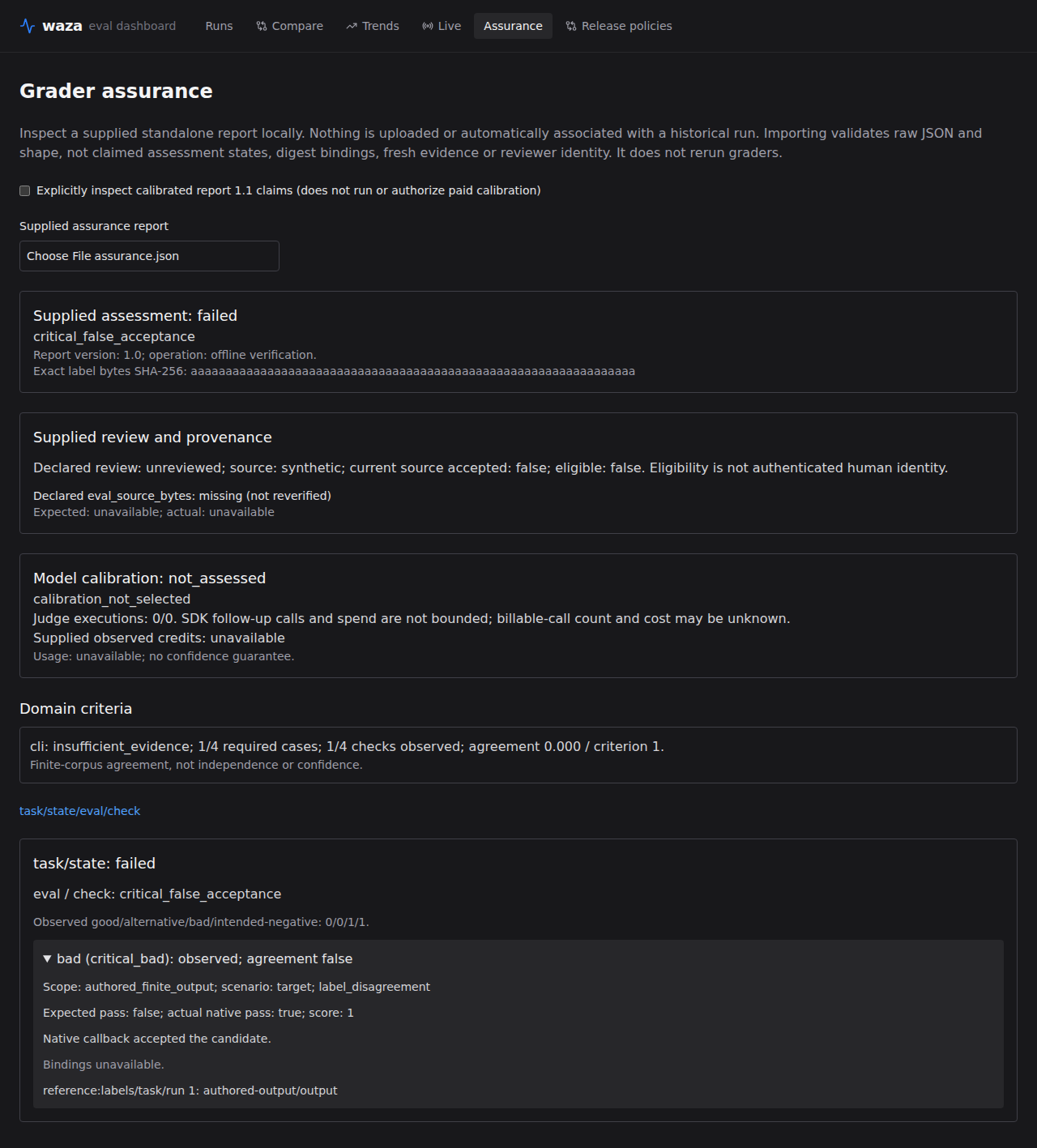 Local supplied assurance report