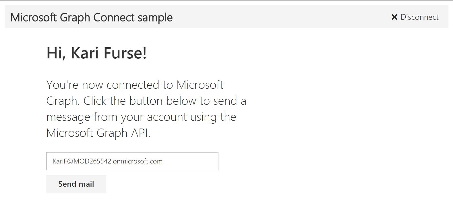 Microsoft Graph Connect sample screenshot