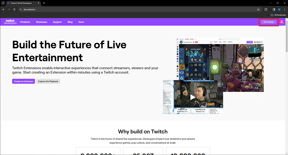 home page of dev.twitch.tv