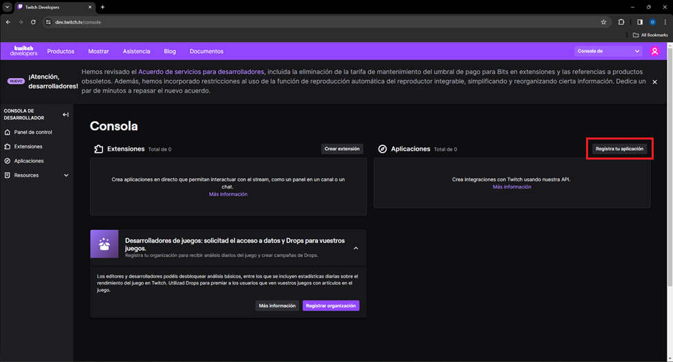 create your twitch app