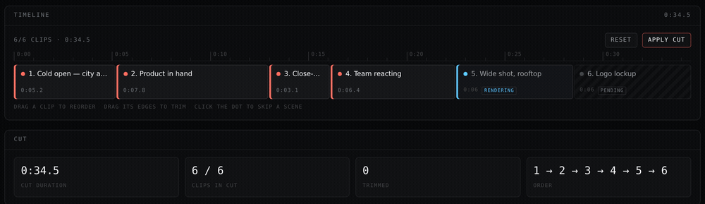 The timeline filling in as each render lands