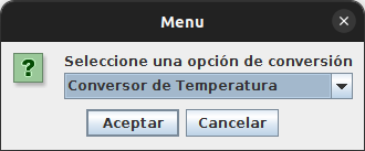 Menu de conversor de temperatura