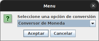 Menu de conversor de moneda