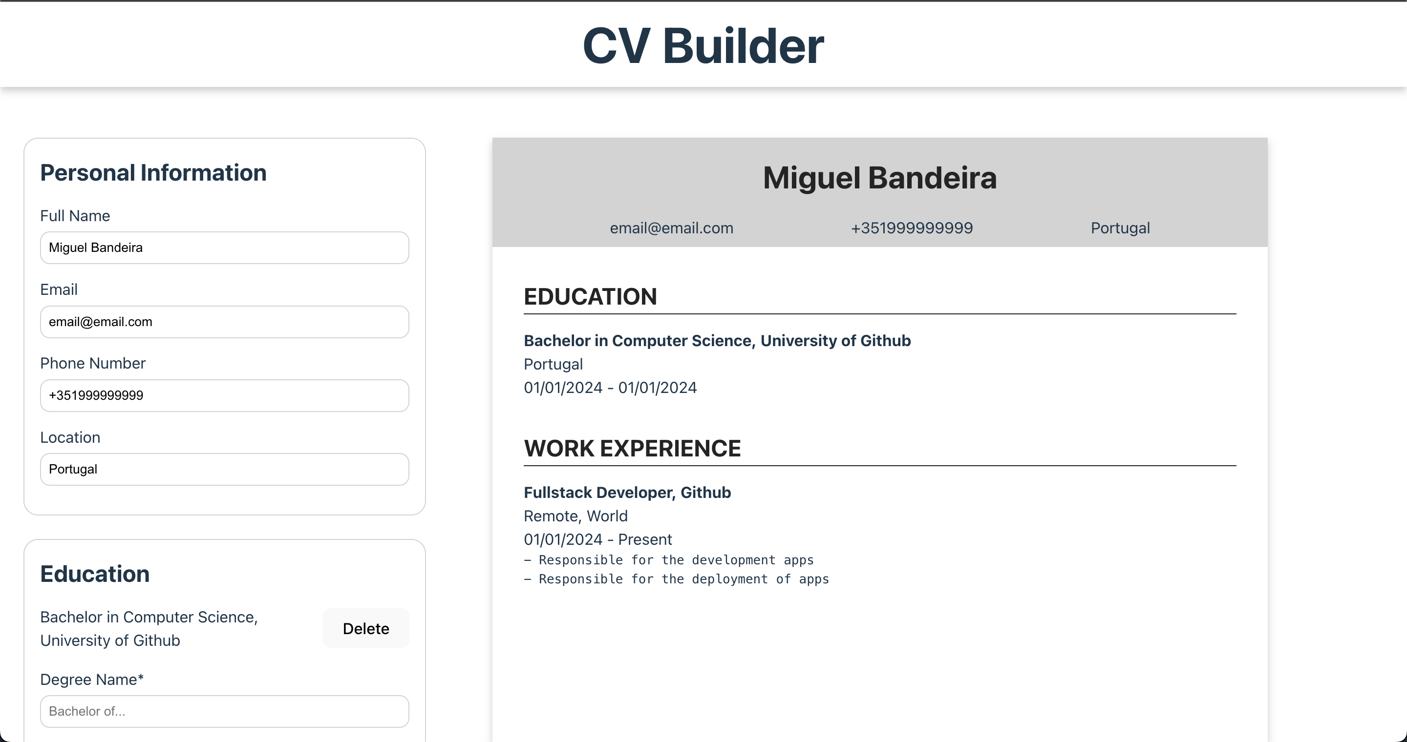 CV Builder screenshot