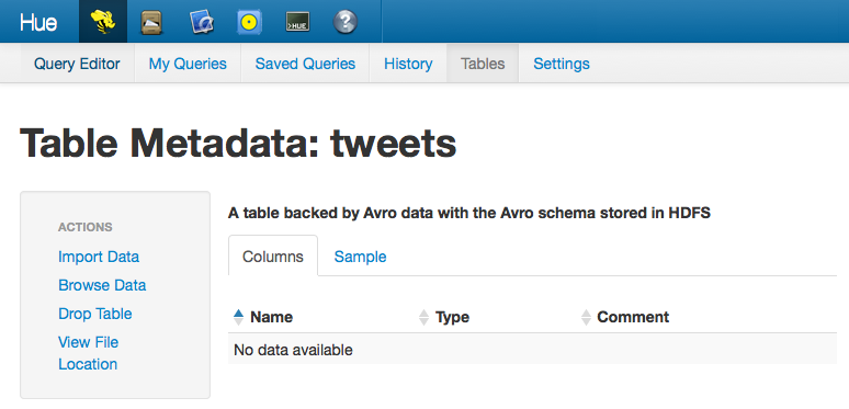 Displaying metadata of Avro Hive tables