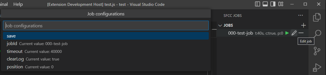 job configuration panel