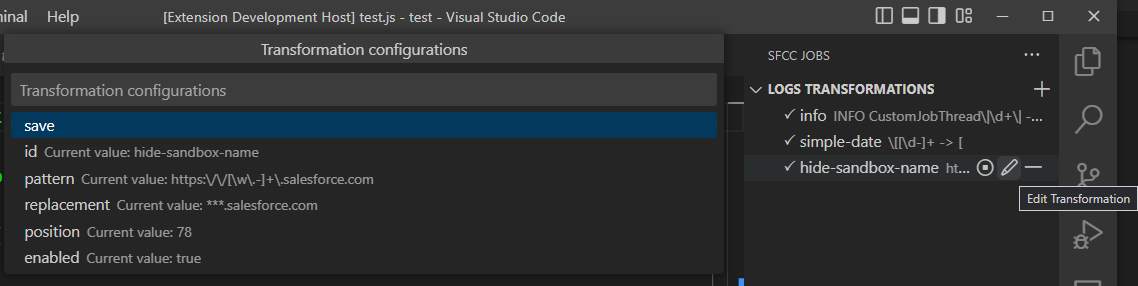 job configuration panel