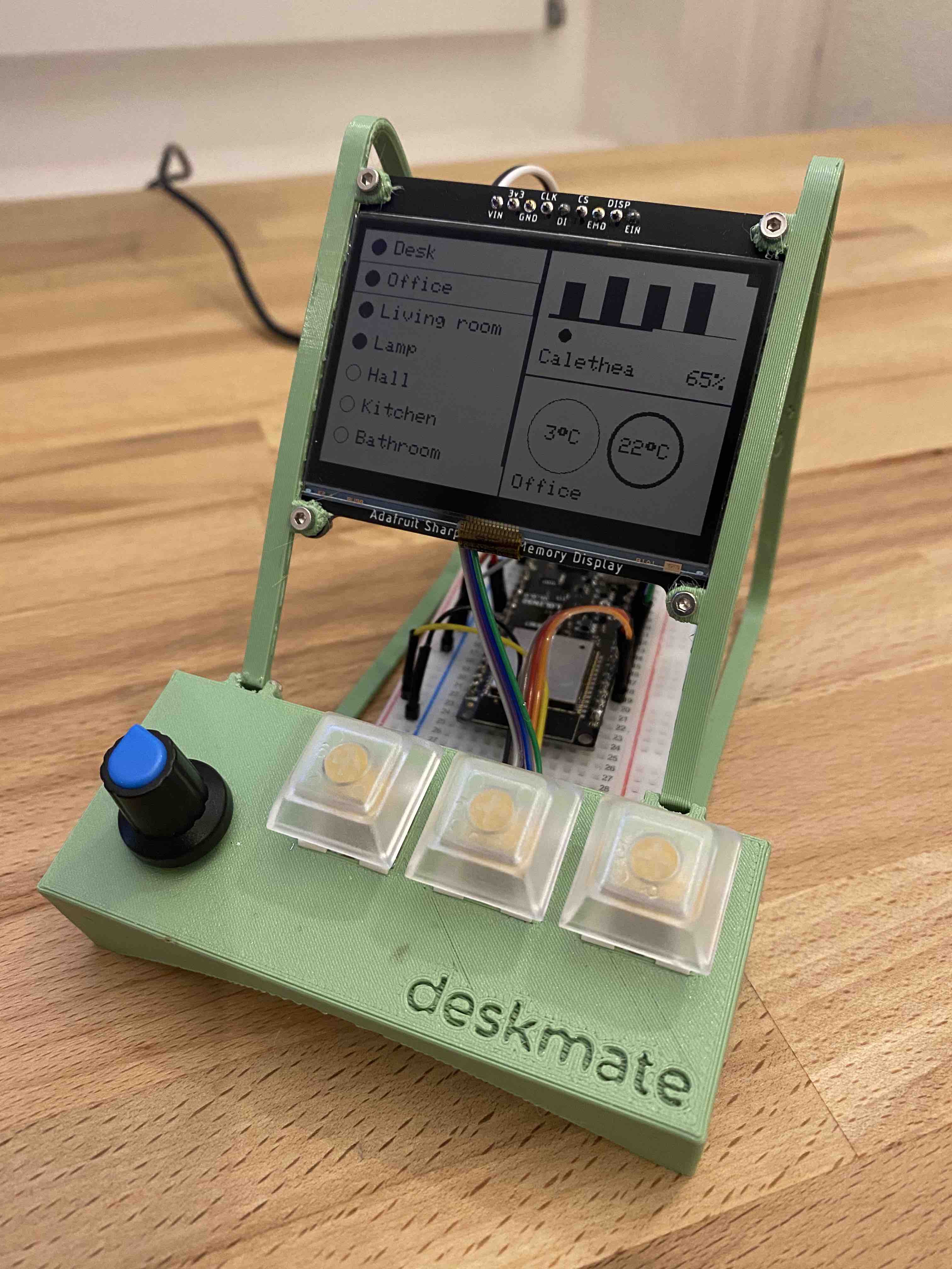 Photo of deskmate prototype on a desk