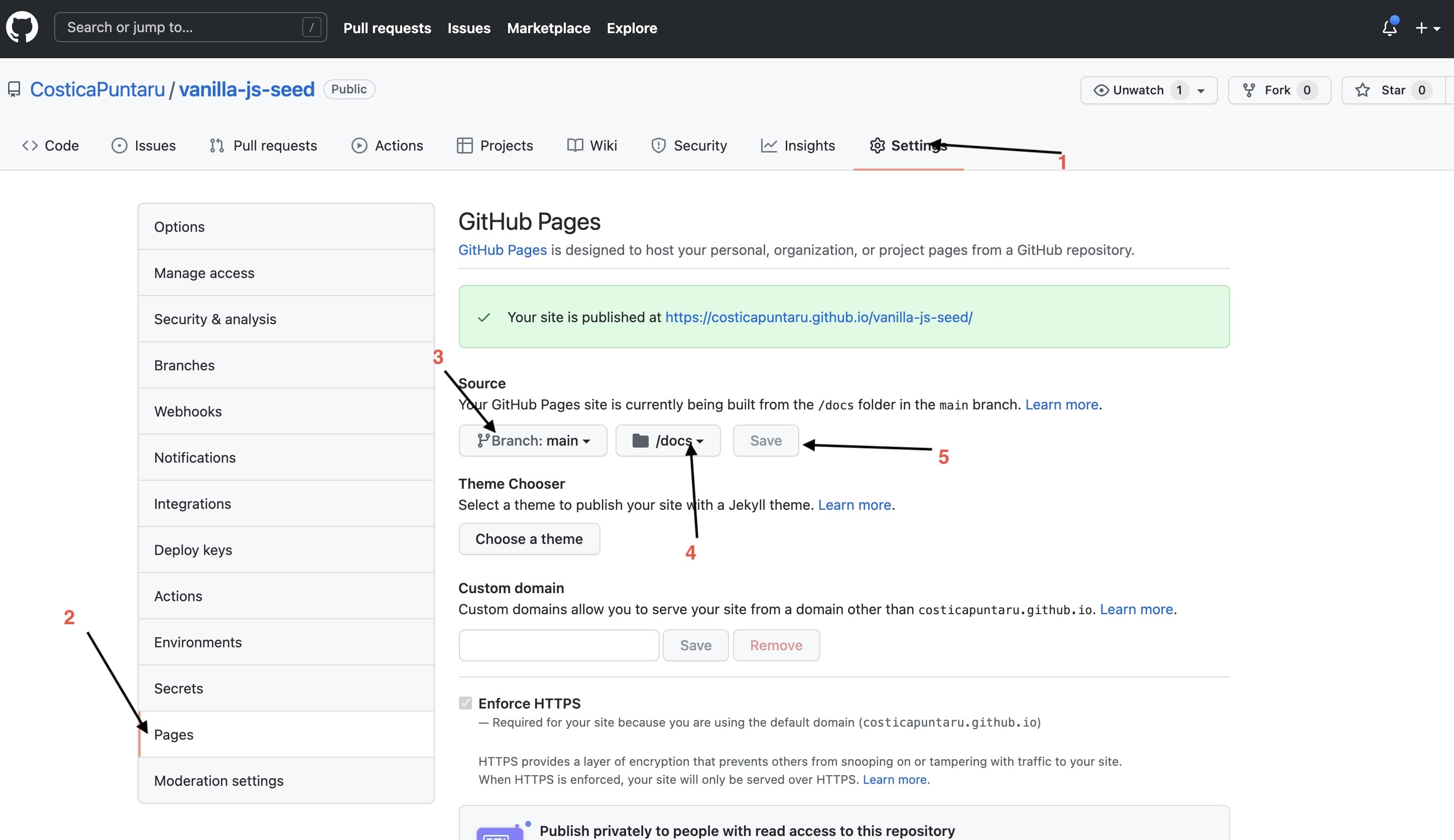 How to activate GitHub Pages deploy for your project