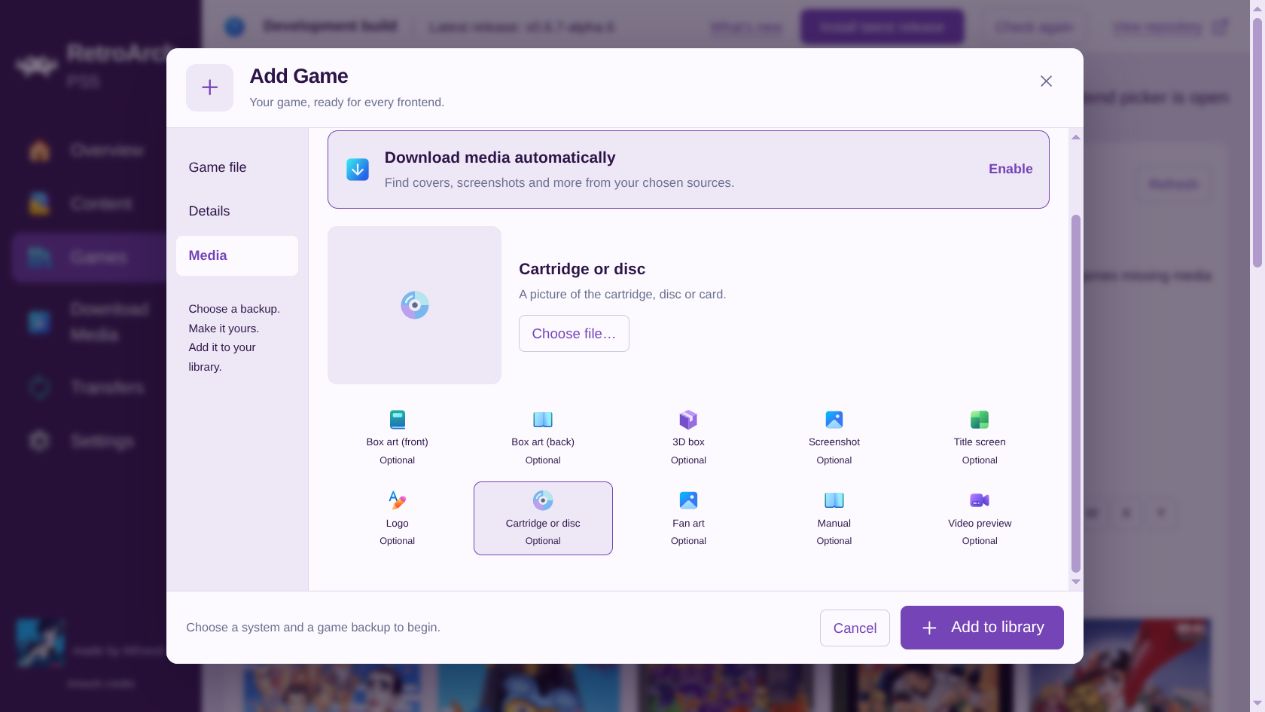 Add Game Media with manual artwork categories