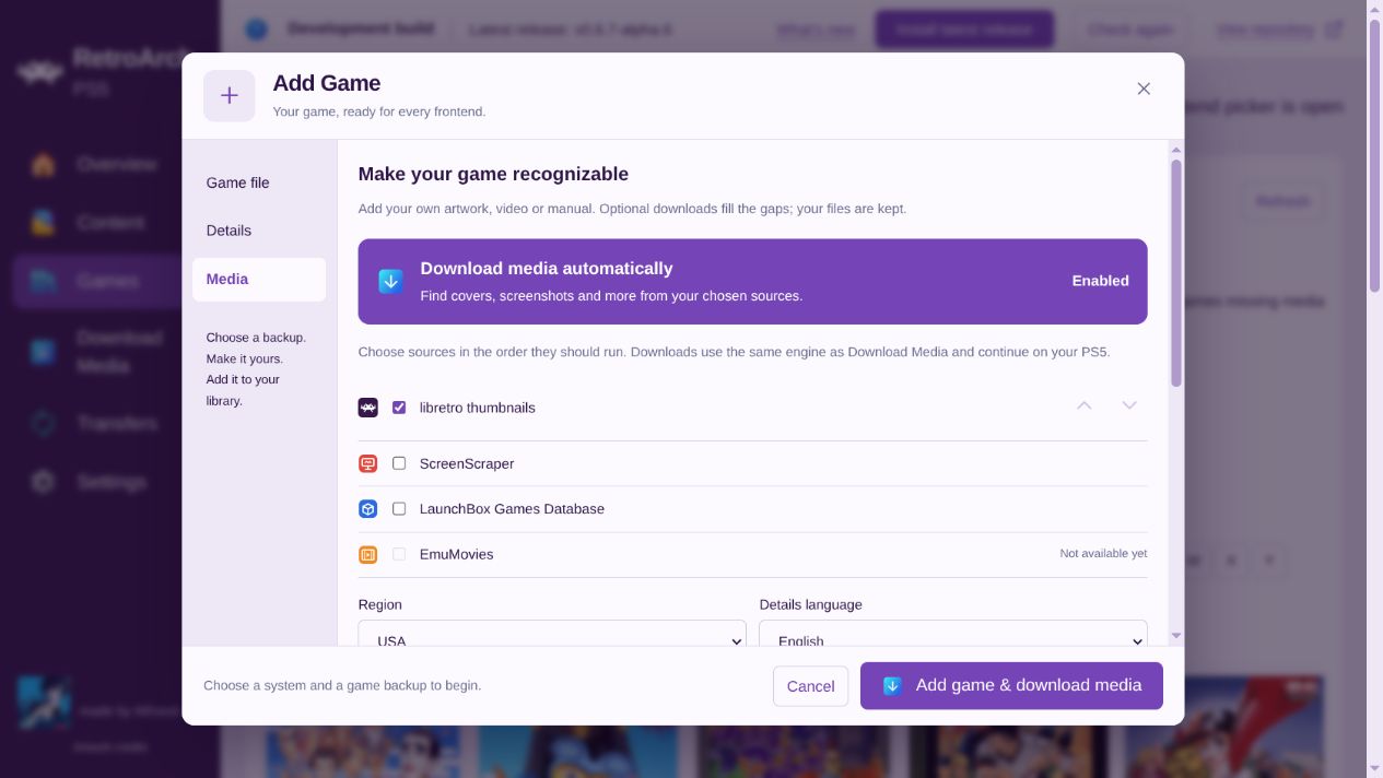 Add Game Media with automatic downloads enabled