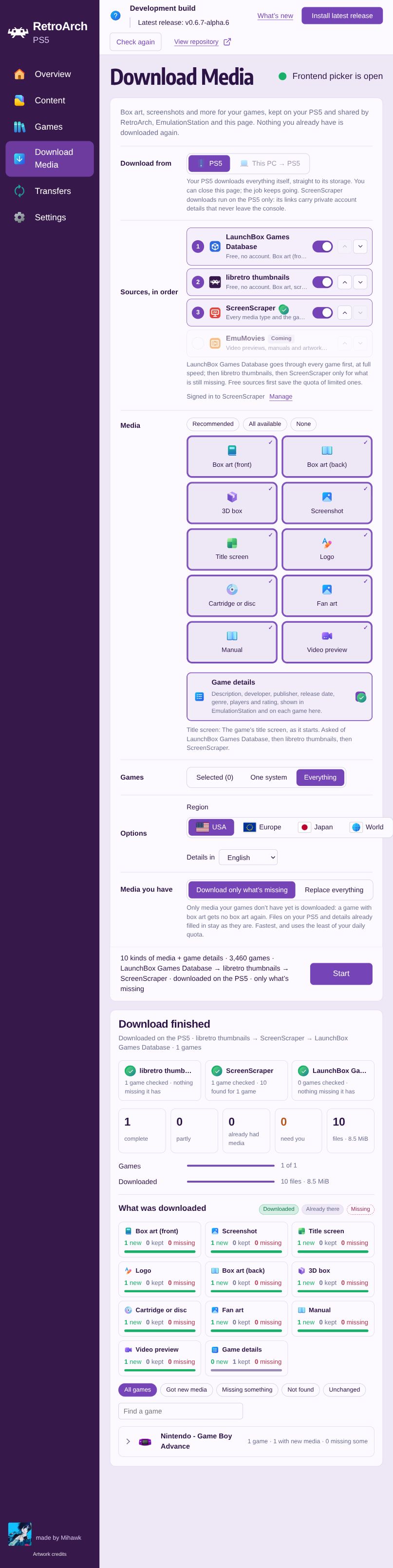 Complete Download Media page with media selection, region preferences and a finished-job recap