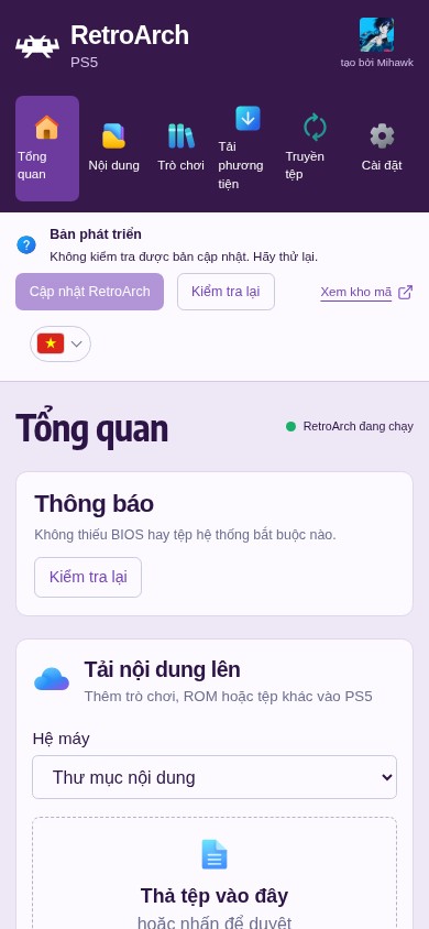 The WebUI overview on a phone, in Vietnamese