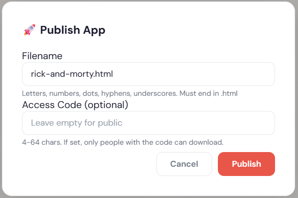 Publish dialog