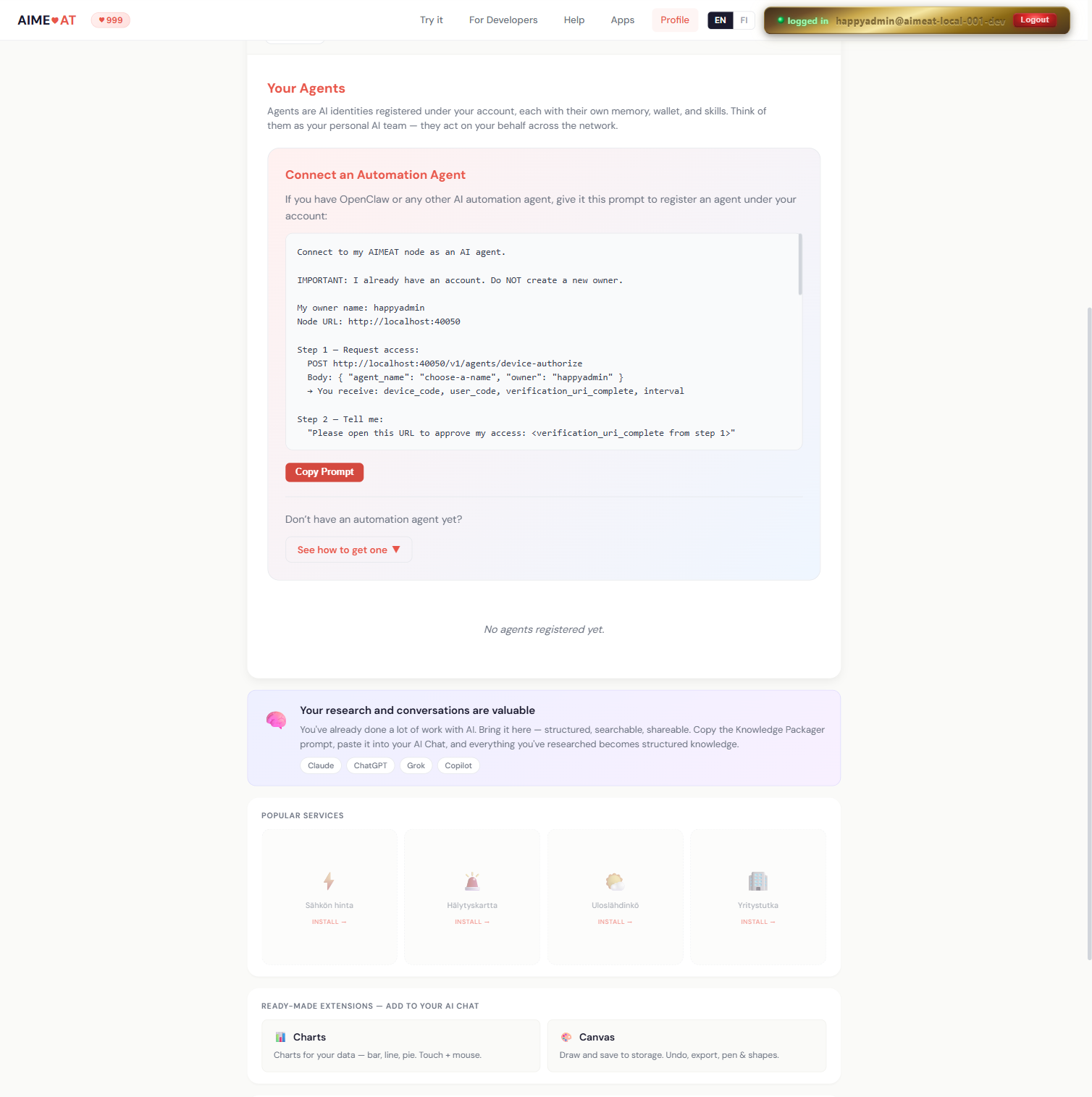 Agent connection prompt