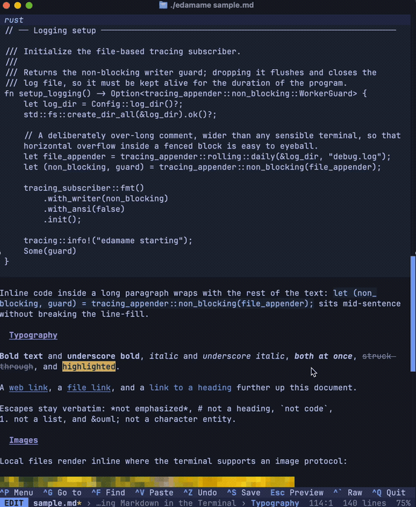 An inline image collapsing to its Markdown source as the cursor enters it, and back again