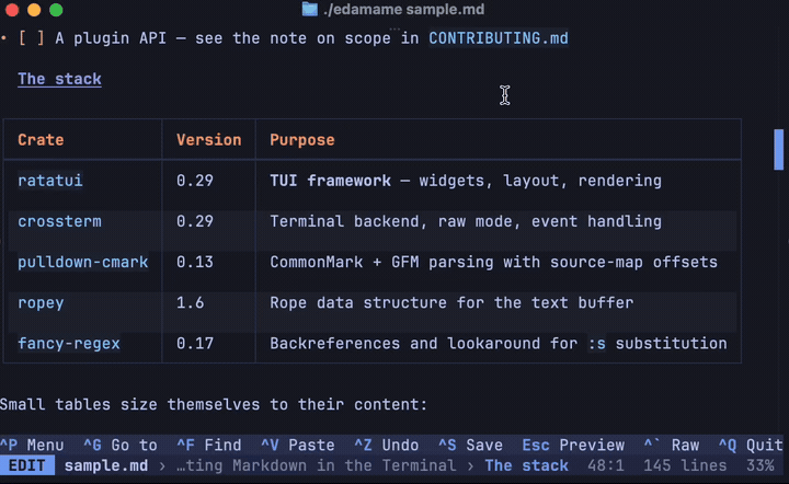 Reordering and resizing columns in an edamame table with the mouse