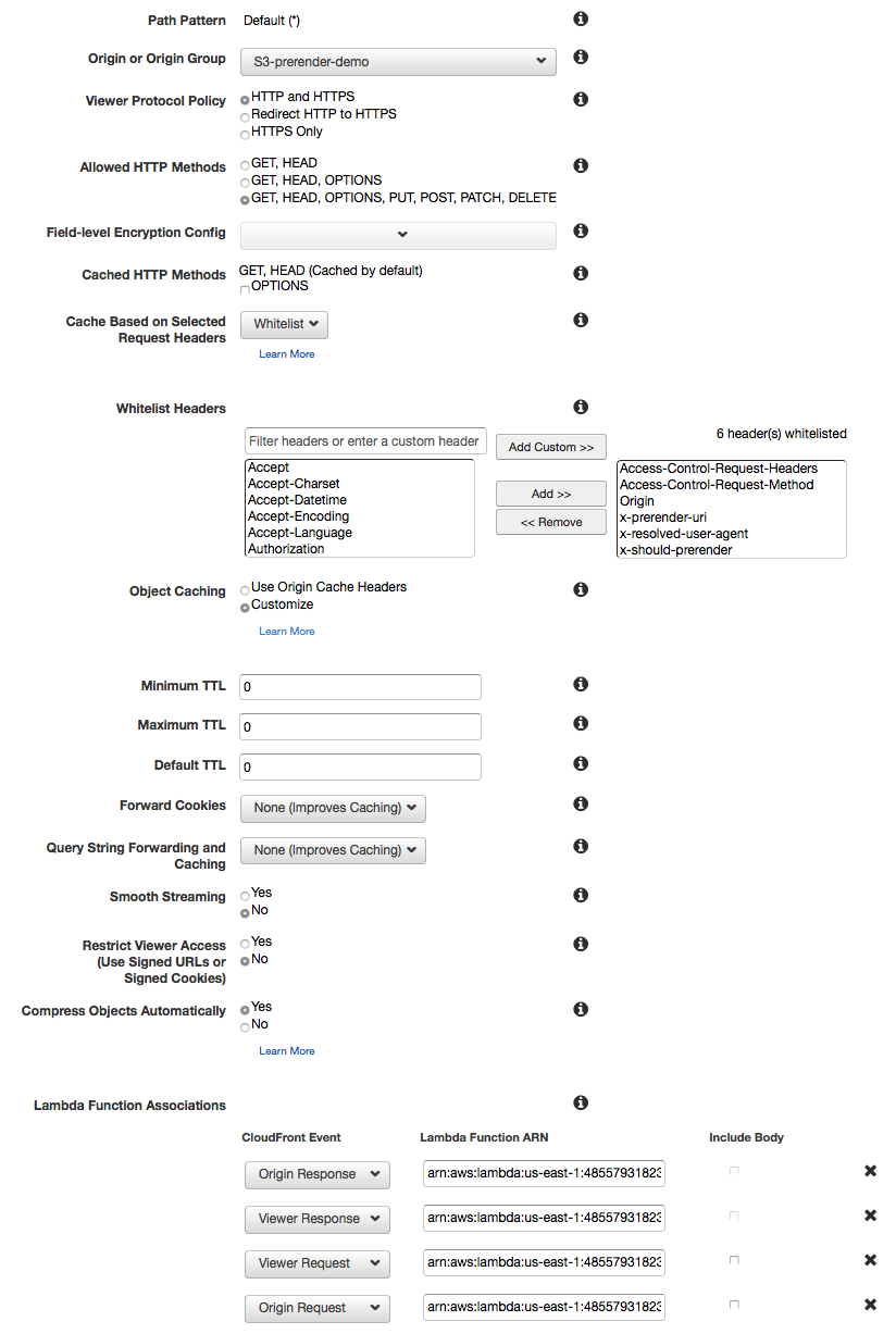 CloudFront behavior settings