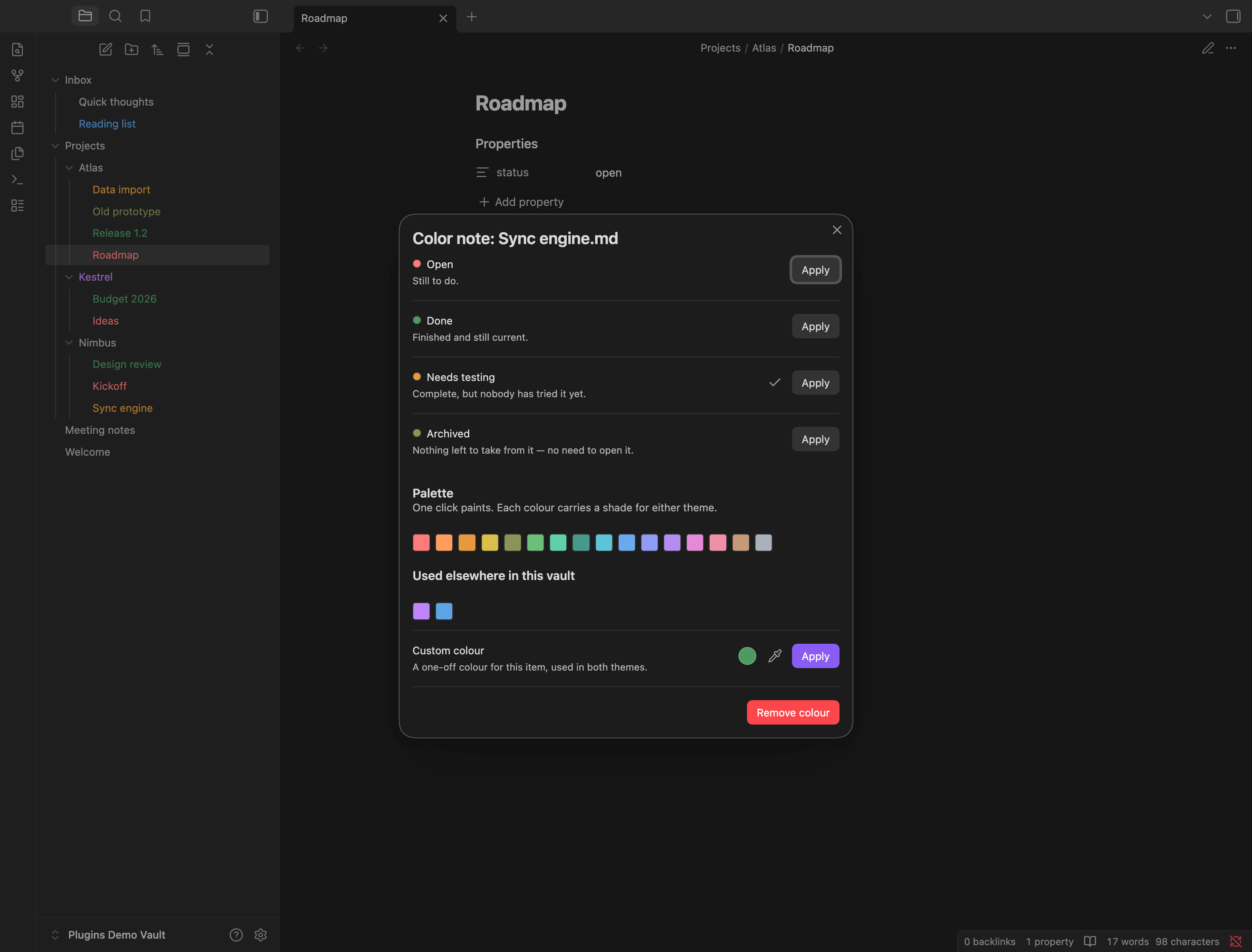 The same picker in the dark theme