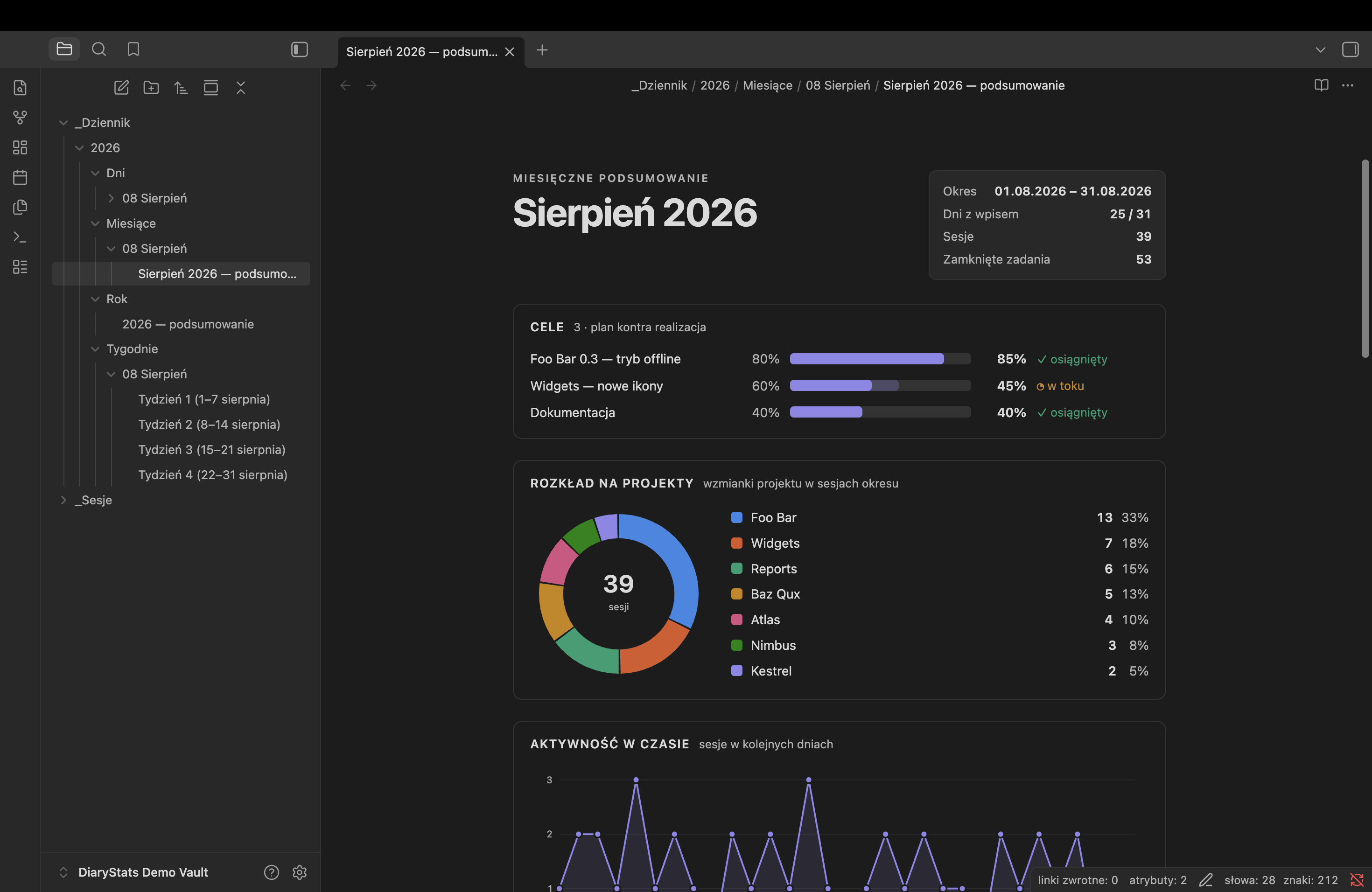 The same note in the dark theme