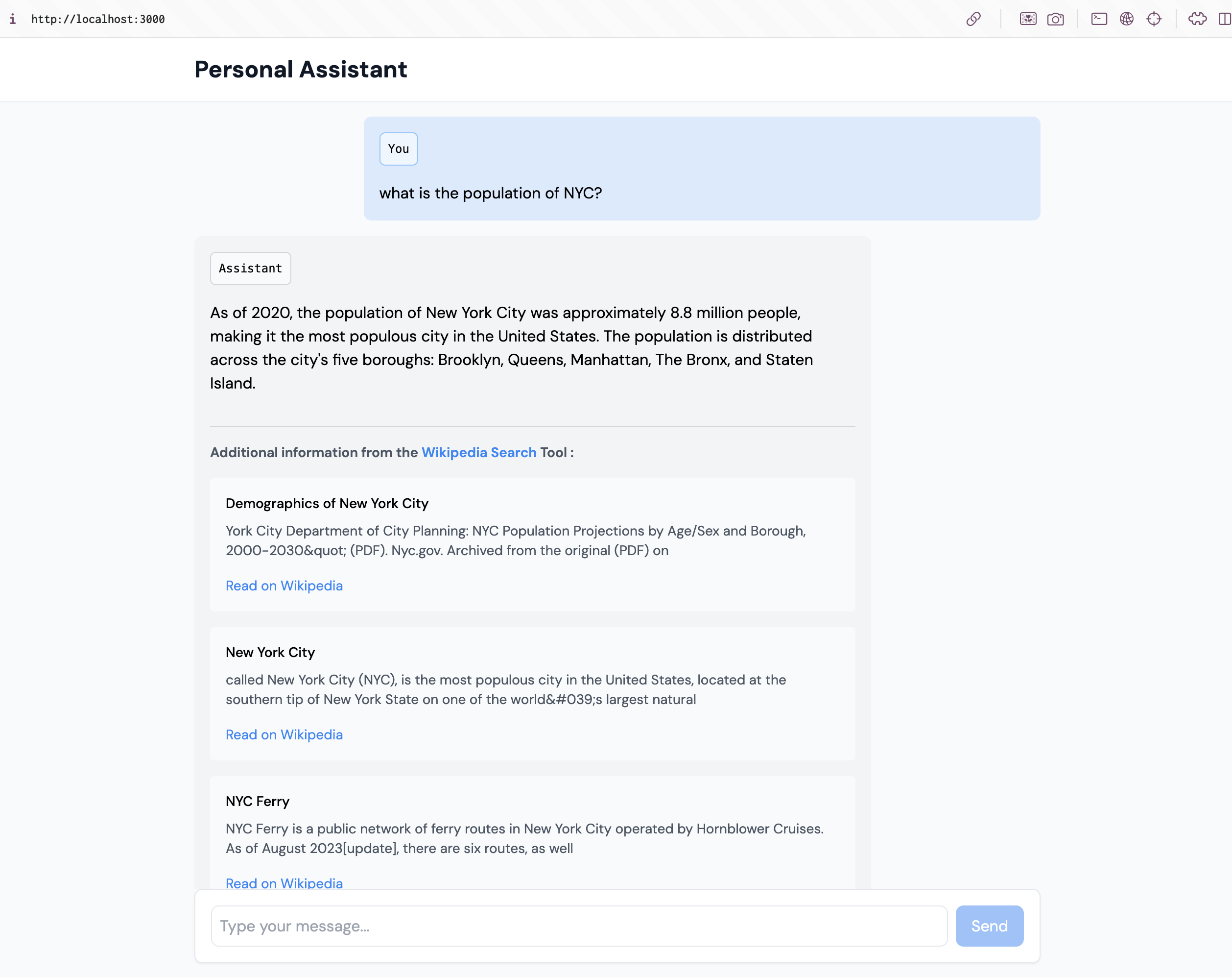 LLM-MCP Personal Assistant Screenshot