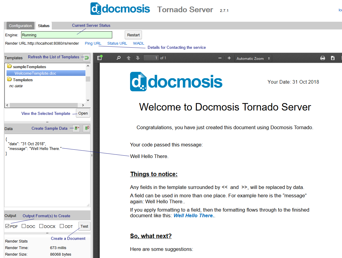 Docmosis Tornado Status Page