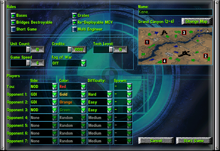 The reworked skirmish setup screen