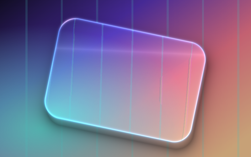 Prism Glass refracting a cyan, violet, and peach image through a luminous rounded glass panel