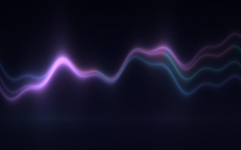 Spectral Aurora with violet and teal waveform ribbons over a dark background