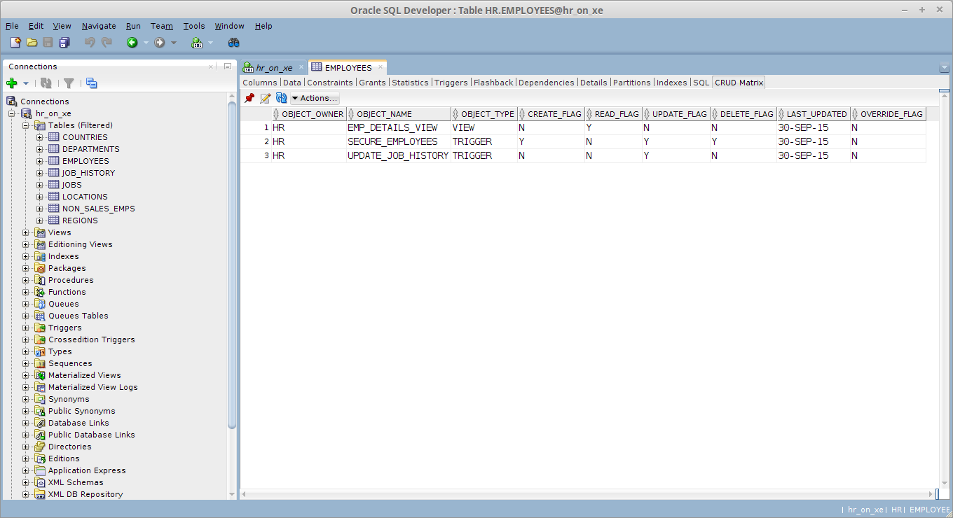 SQLDeveloper CRUD Matrix Tab