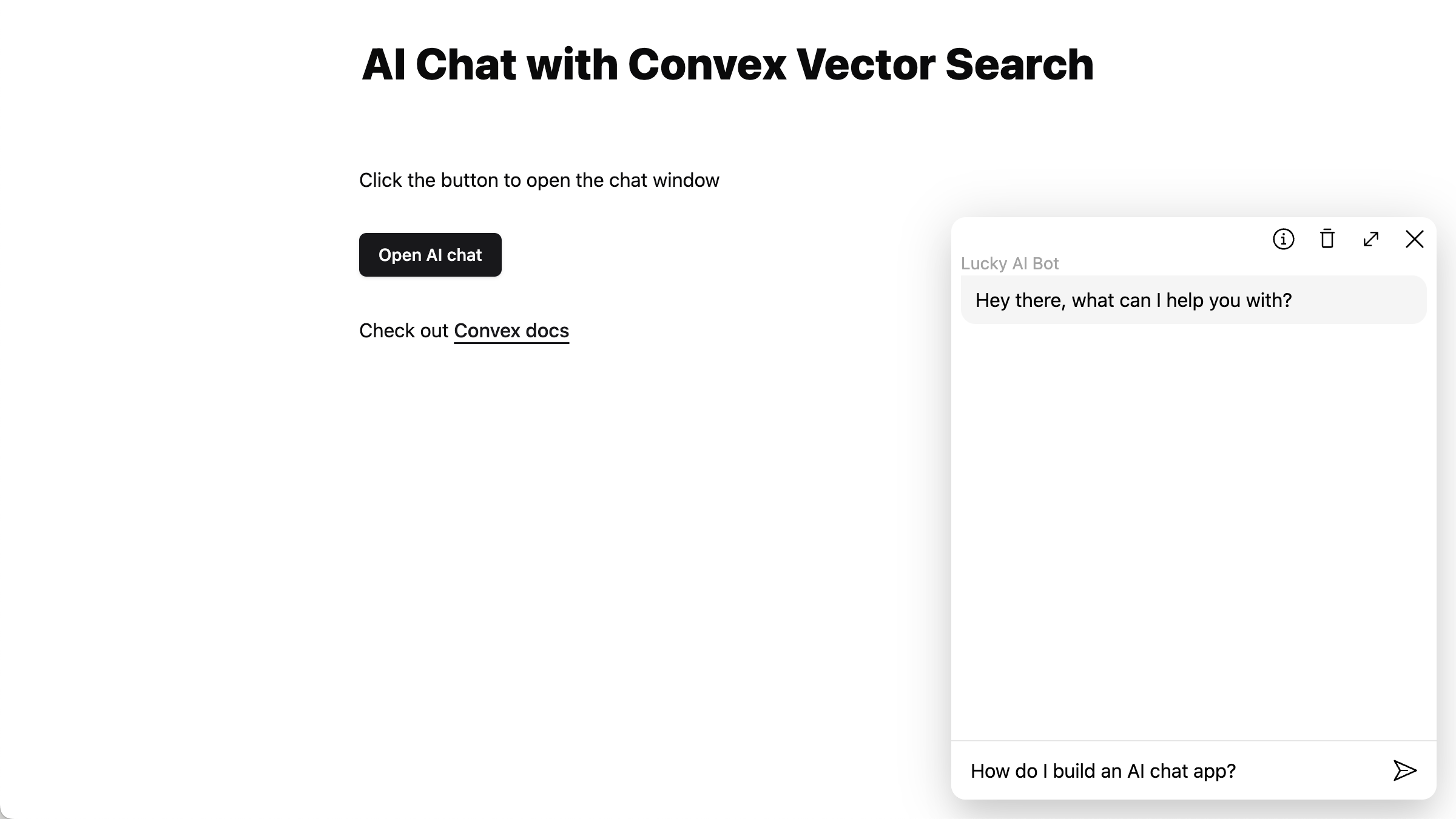 Screenshot of a website with AI chat modal open