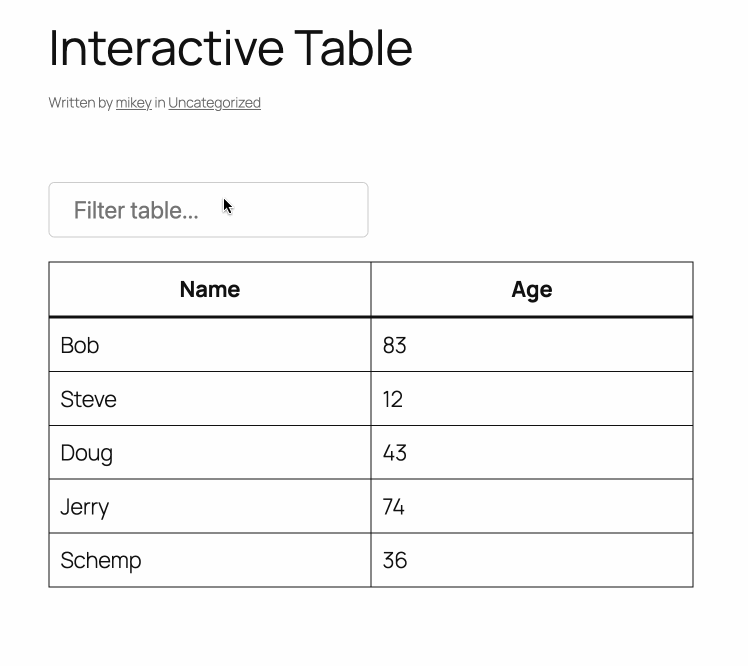 Filtering a table in real time
