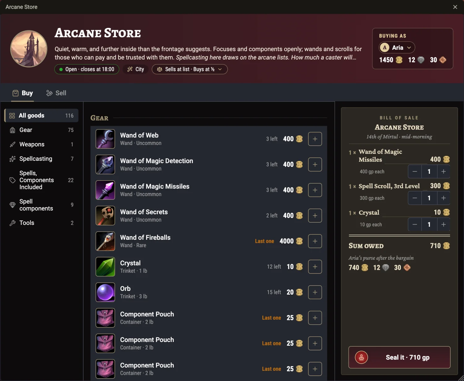The Buy tab