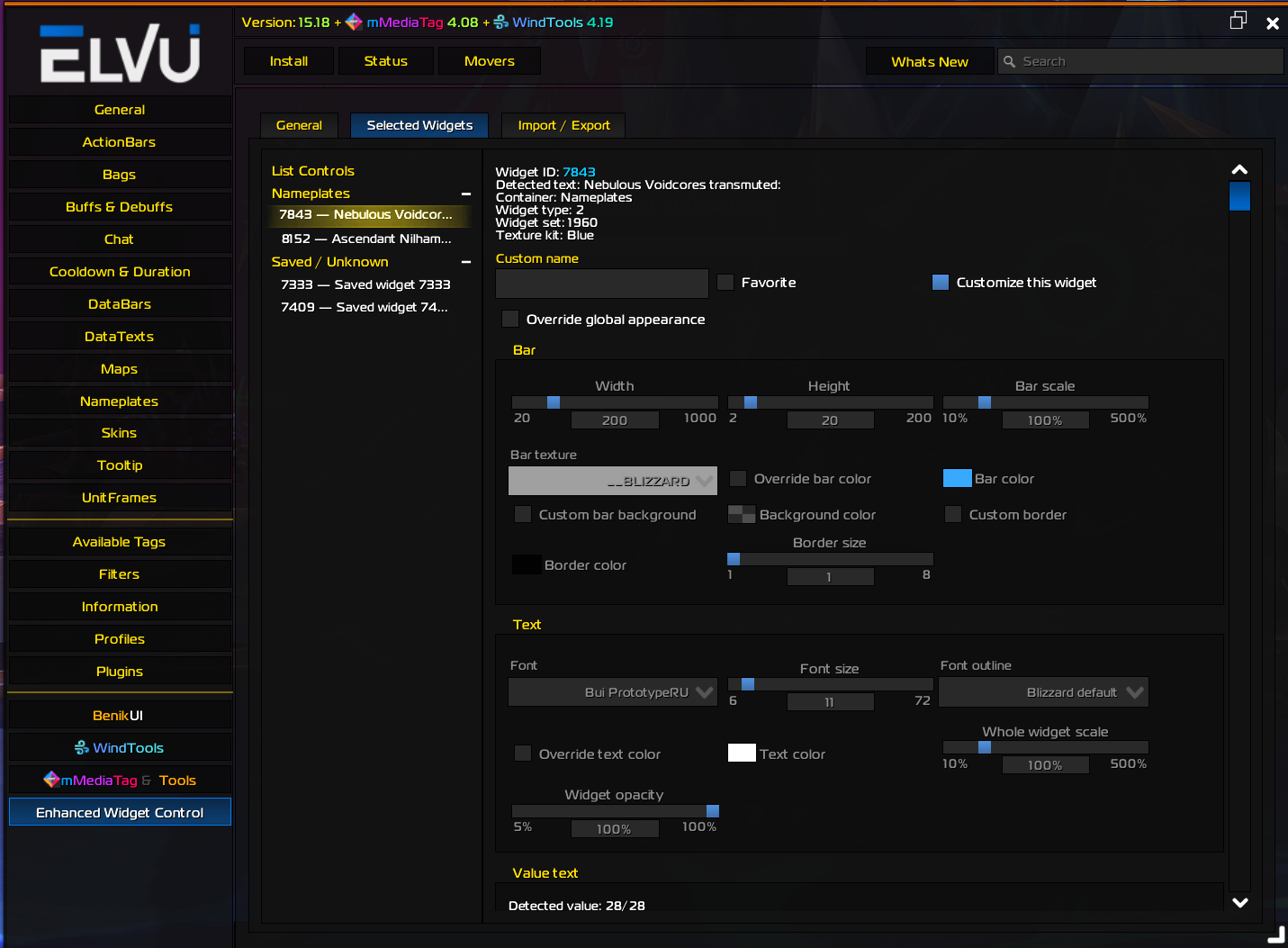 Enhanced Widget Control per-widget settings