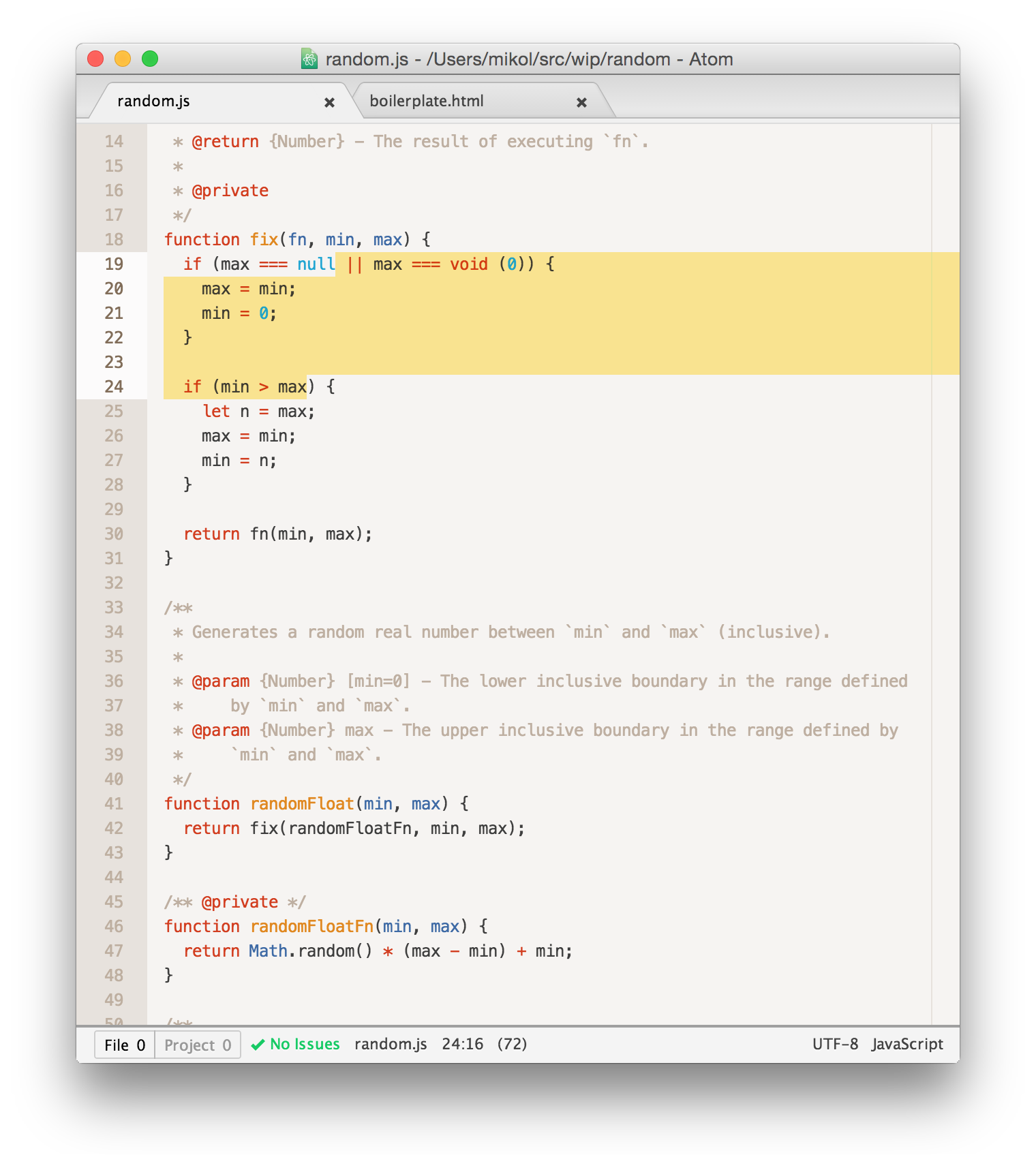 Screenshot: JavaScript grammar with selection region.